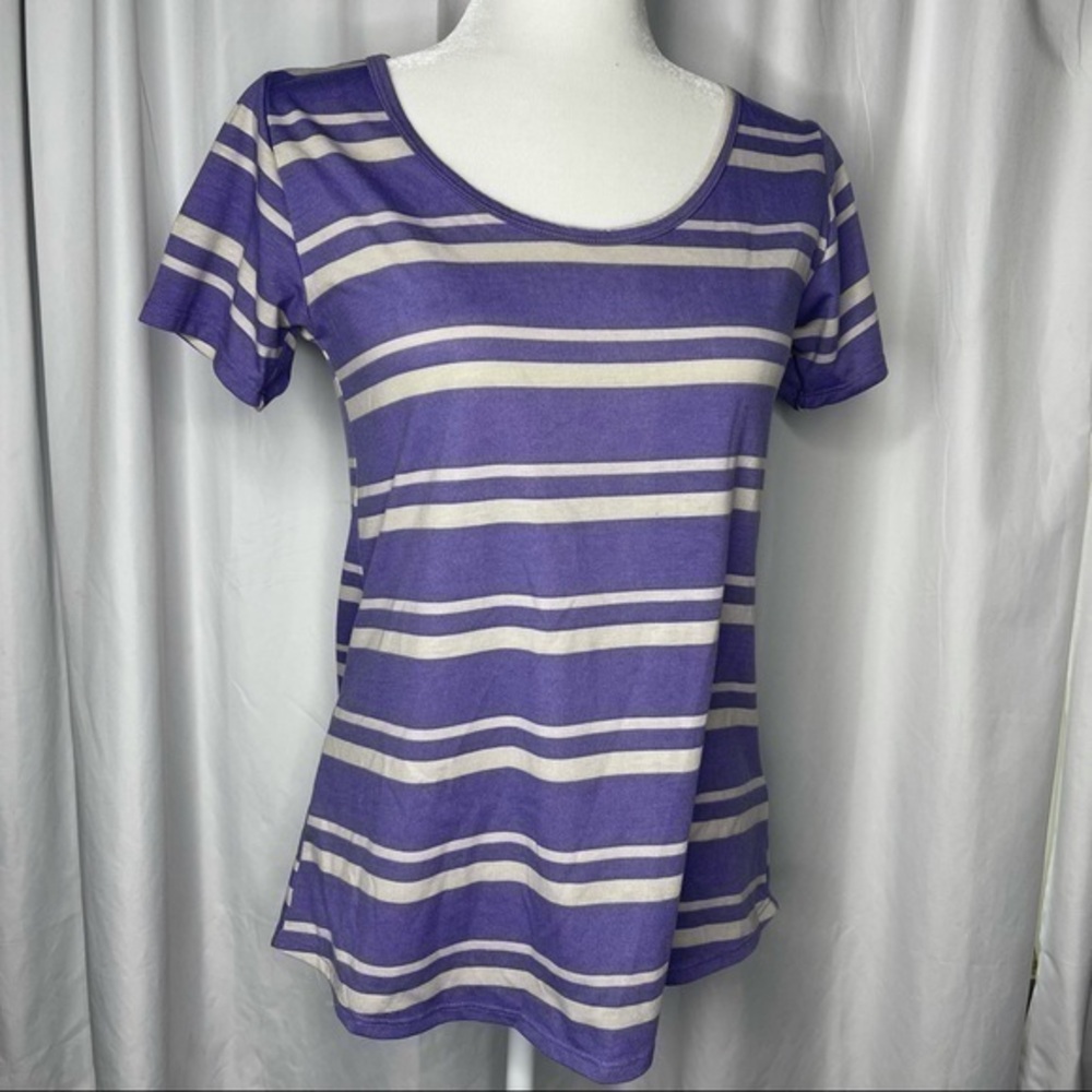 LulaRoe Shirt Scoop Neck Striped Purple and Cream